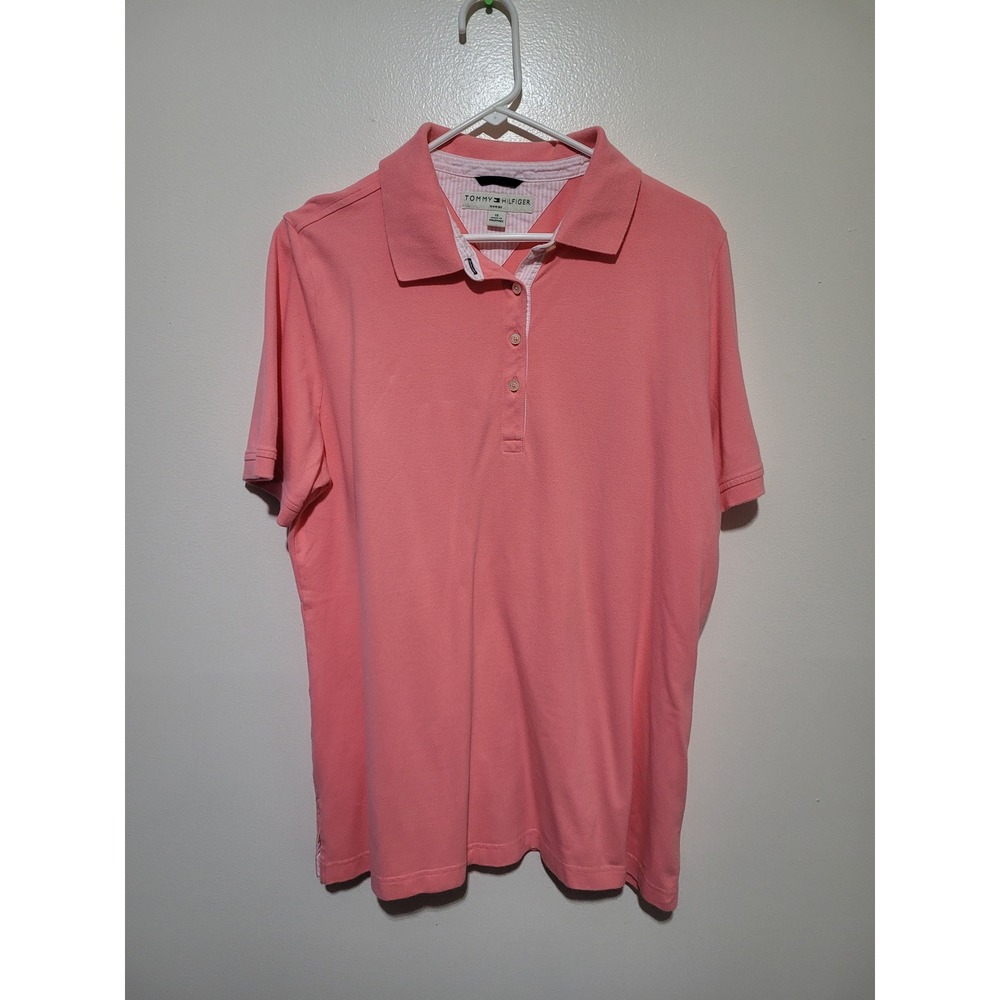Tommy Hilfiger Polo Shirt Womens 1X Coral Pink Excellent Short Sleeve Cotton